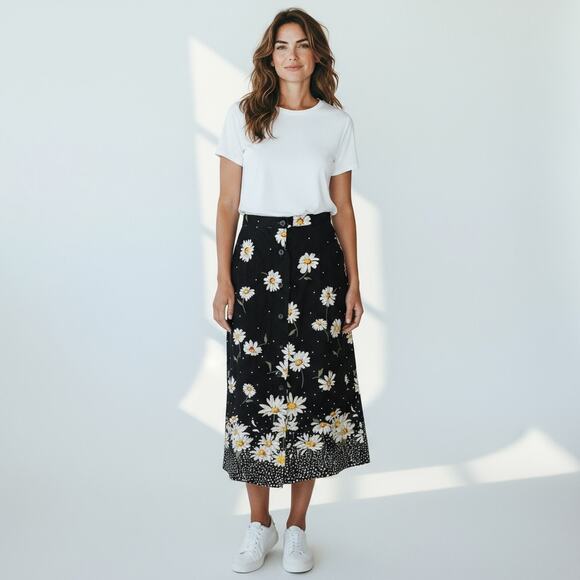 Vintage On the Verge Women’s 8 Daisy Button Down Long Skirt w/ Daisy Buttons - Picture 1 of 7